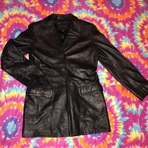 Black leather trench coat
